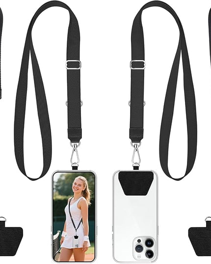 takyu Phone Lanyard, 2 Pack Adjustable Anti-Drop Neck/Wrist Strap with 2 Pcs Tether Patches, Secure Hands-Free Compatible for iPhone Samsung Perfect for Nurses, Teachers, Travel, Hiking Black