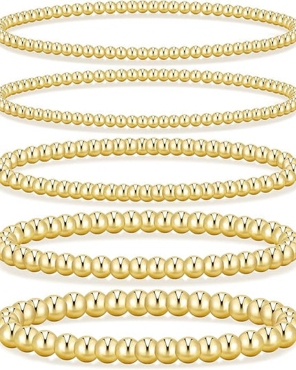 Gold Beaded Bracelets for Women, 14K Real Gold Plated Jewelry for Women Dainty Pearl Bead Bracelets Stack, Non Tarnish Trendy Stackable Ball Cross Stretch Bracelet Set Fashion Accessories Gifts