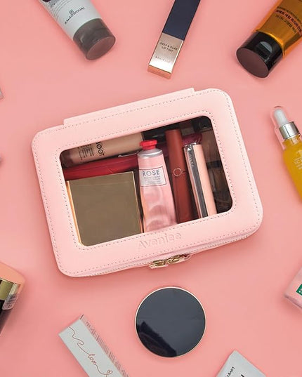 Aveniee Clear Makeup Bag Set (2-Piece Mini & Midi) - Travel Toiletry Organizer for Women, Waterproof Cosmetic Pouch & Car Accessory for Travel Size Toiletries, Pink