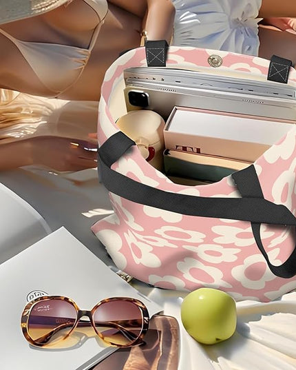 Canvas Tote Bag for Women，Cute Heavy-Duty Shoulder Bag with Zipper Pocket -Travel Tote for Grocery, Gym,Shopping