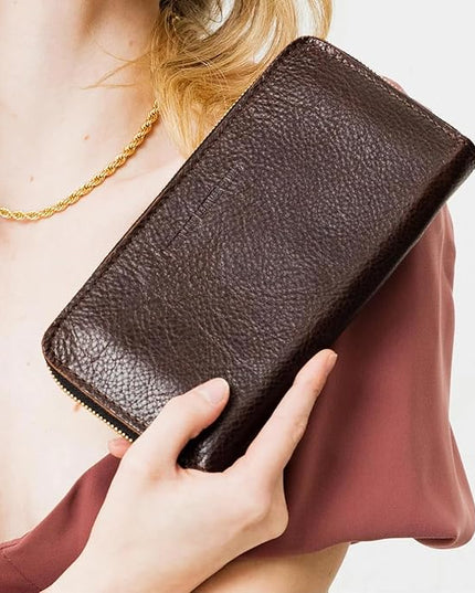 Portland Leather Goods Women's Accordion Zip Wallet – Handcrafted in Durable, Full-Grain Leather – 8 Card Slots & Secure Zippered Pocket – Coldbrew