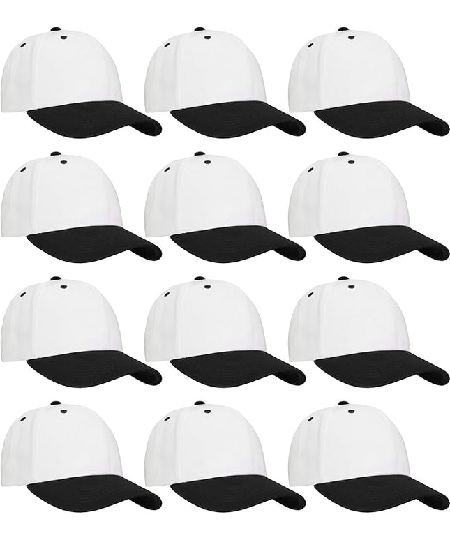 Falari Wholesale Bulk Lot 12-Pack Baseball Cap Adjustable Size Plain Blank Solid Color