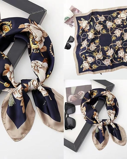 MINIDORA Satin Scarves for Women 27.5 × 27.5 inches Medium Square Elegant Silk Feeling Head Scarf