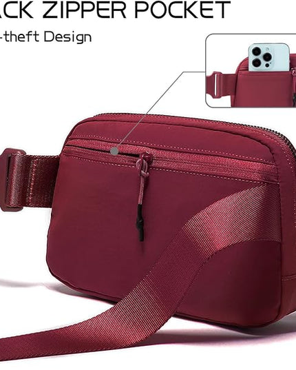 Belt Bag Fanny Pack Crossbody Bags for Women Fashion Waist Packs with Adjustable Strap Gifts for Women Men Teen Girls (Wine)