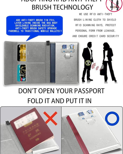 Passport Holder for Travel Essentials, RFID Blocking PU Leather Passport Wallet Cover Card holder Case Passport Book Holders for Women and Men, Grey