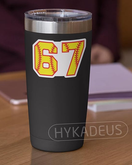 (3 Pcs) Softball 67 Six Seven Funny Gen Alpha Meme Stickers – 67 Gifts for Coaches, Players, Waterproof Vinyl Decals for Water Bottle, Tumbler, Laptop, Phone Case, 3" x 2.1"