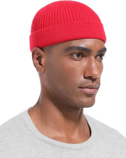 Short Fisherman Beanie for Men Women, Wool Knit Cuff Warm Winter Hats, Trawler Beanie Watch Caps Soft Skullcap