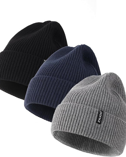 Zylioo Oversize Beanie Hats, XXL Big Size Ribbed Knit Cuffed Winter Hat for Cold Weather, Warm Skull Watch Cap