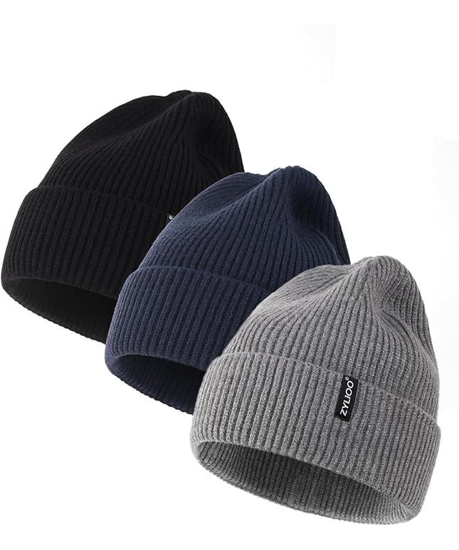 Zylioo Oversize Beanie Hats, XXL Big Size Ribbed Knit Cuffed Winter Hat for Cold Weather, Warm Skull Watch Cap
