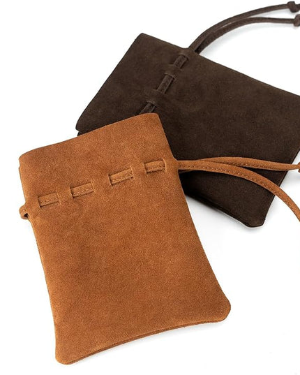 Medieval Drawstring Coin Pouch Bag, Leather Coin Pouch，Renaissance Drawstring Pouch Dice Bag, Small Coin Purse for Women/Men, Brown Swayze Suede
