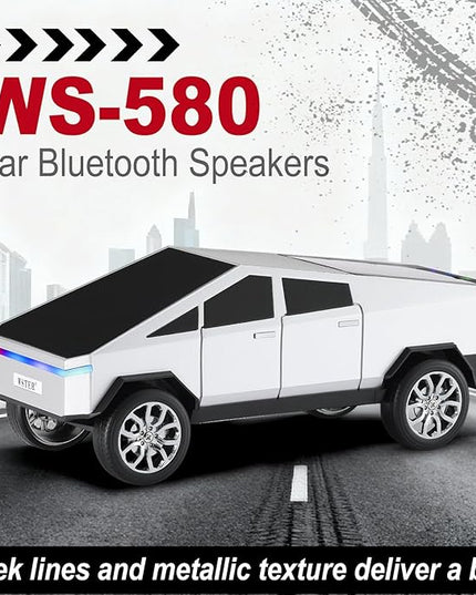 Futuristic Shapes Truck Bluetooth Speaker with LED Display Screen – TWS Stereo, FM Radio, USB/TF Playback, LED Headlights, Built-in Mic, Gift for Car Lovers, Model Collectors & Tech Fans (Silver)