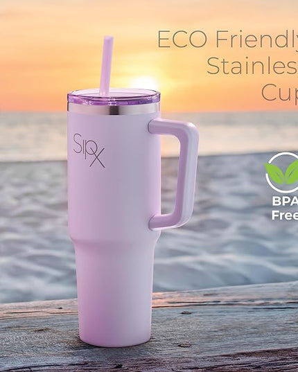 SIPX™ 30 oz Insulated Tumbler with Handle & Straw – Vacuum Insulated Stainless Steel, Leakproof, Cupholder Friendly – Perfect for Iced Coffee, Water & Travel – Purple