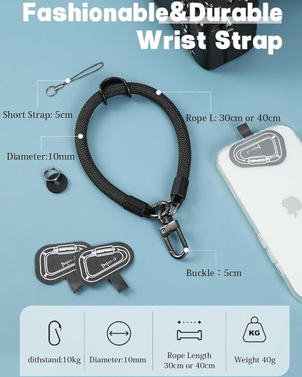 project-cb Hand Wrist Phone Strap,Phone Lanyard Patch ×2,Cell Phone Case Holder,Wristlet Strap for Key,AirPods,Camera (Blackshadow, 12inch)