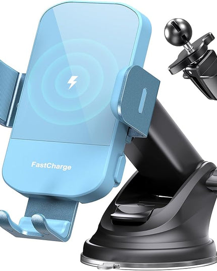 CHGeek 15W Fast Charging Auto Clamping Car Charger Phone Mount Phone Holder (Cyan)