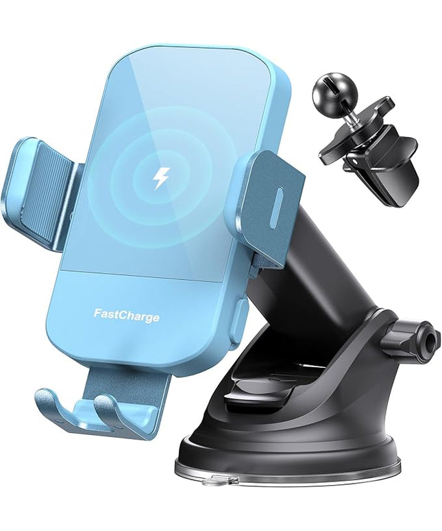 CHGeek 15W Fast Charging Auto Clamping Car Charger Phone Mount Phone Holder (Cyan)