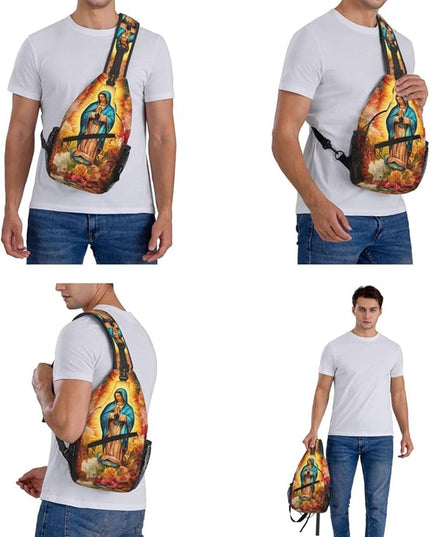 Our Lady of Guadalupe Sling Bag Crossbody Bags Clovers Chest Bag for Travel Hiking for Men Women Flower Mary 12