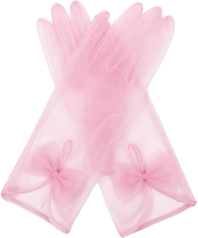 QRBTSCL Women's Short Tea Party Gloves Tulle Gloves with Bowknot Mesh Glove Wedding Bridesmaids Evening Party Glove