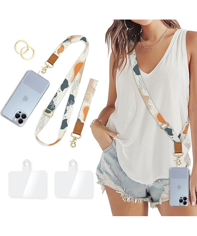 Phone Lanyard Crossbody Wrist Strap, Boho Abstract Art Cell Phone Lanyards for Around the Neck Wristlet Shoulder, Adjustable Strap for Keys Keychain ID Badge with 2 Patches