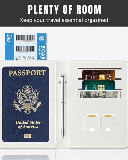 Rimilak Passport Holder, RFID Blocking Passport Cover Wallet Travel Essentials, Leather Travel Air Ticket Documents Organizer Protector for Women and Men, Sun Moon