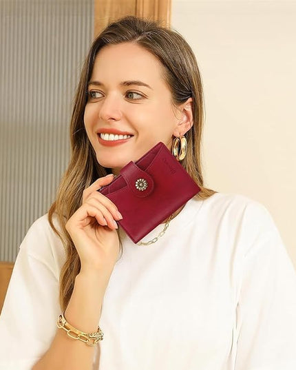 Blucoay Womens Wallet,RFID Blocking Wallet Women Soft Leather Bifold Small Wallets For Women Card Holder With Removable ID Window(red)