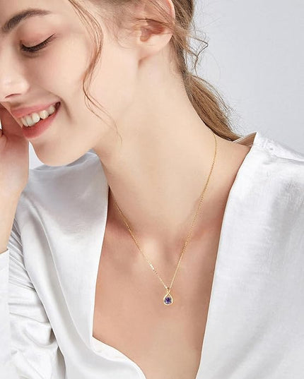 FANCIME 14K Solid Gold Birthstone Pendant with Sterling Silver Chain Infinity Gemstone Necklace Fine Jewelry Anniversary Birthday Christmas Gifts for Women Wife Her