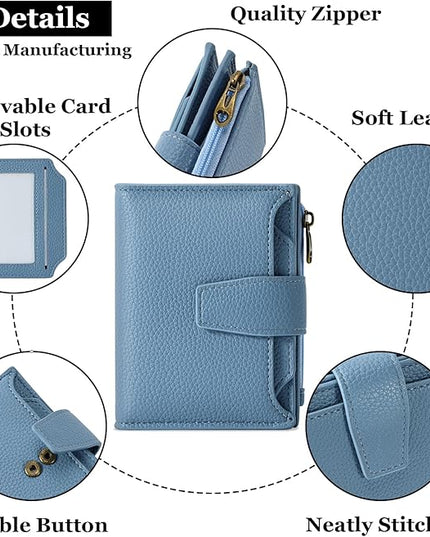 Airkit Small Wallet Women RFID Blocking Soft Leather Bifold Compact Card Holder Wallet for Women with Zipper Coin Pocket 4 ID Window