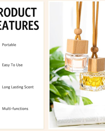 BBTO 100 Pcs Car Air Fresheners Diffuser with Wooden Cap - Empty Aromatherapy Diffuser Clear Fragrance Holder Pendant Hanging Perfume Fresheners for Car Decor (Clear, Square Style)