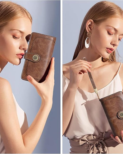 SENDEFN Wallets for Women Leather Credit Card Holder with RFID Blocking Large Capacity Wristlet | with RFID Blocking, Large Capacity, Wristlet, with RFID Blocking, Large Capacity, Wristlet