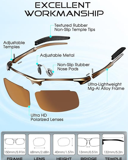 ATTCL Polarized Sunglasses Men Sports: UV Protection Anti Glare Wrap Around Lightweight Metal Driving Fishing Golf Running