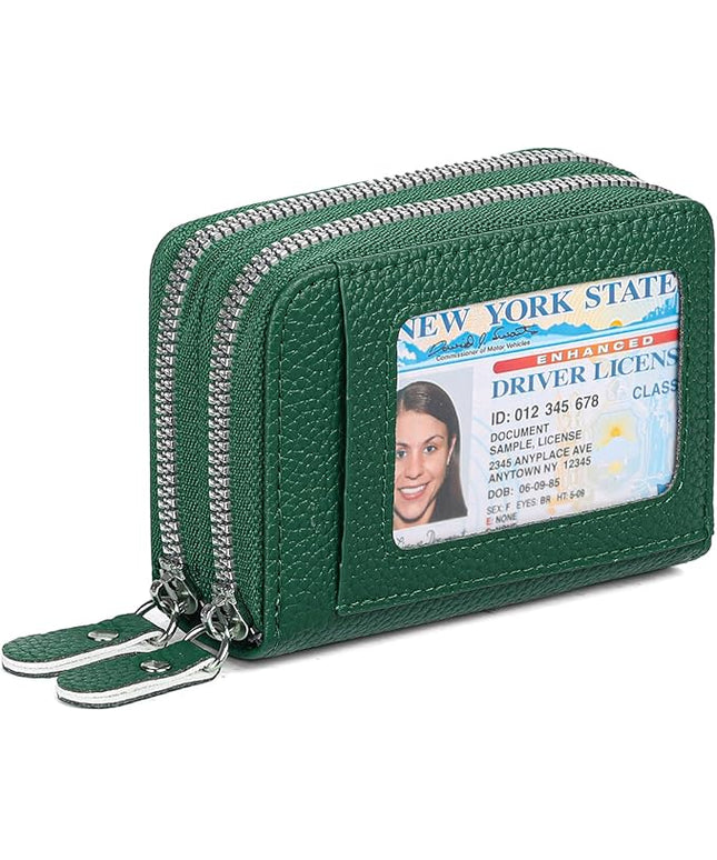 RNIEGA Credit Card Holder Wallet RFID Blocking Leather Small Wallet for Women Double Zipper Wallet with ID Window