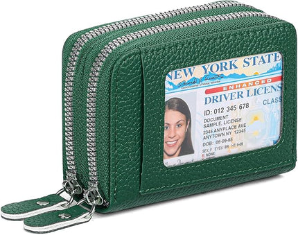 RNIEGA Credit Card Holder Wallet RFID Blocking Leather Small Wallet for Women Double Zipper Wallet with ID Window