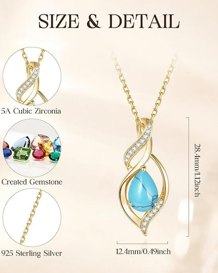 FANCIME Birthstone Necklace for Women Teardrop Necklace S925 Sterling Silver Infinity Love Birthday Gifts for Mom Women Girls, 16"+2" Inches