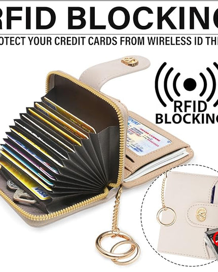 Multi-Purpose Wallet High Capacity Card Holder Zipper Coin Purse with Wristlet Bracelet Keychain Silicone Beaded Bangle Key Ring