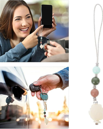 Mikinona White Jade Bodhi Root Phone Pendant Key Chain Lotus Flower Charm Festival Hanging Decor for Mobile and Bag Accessories