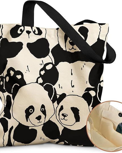 Aesthetic Tote Bag for Girls - with Magnetic Buckle and Zipper Inner Pocket for Women Lady Canvas Cotton Tote Bag