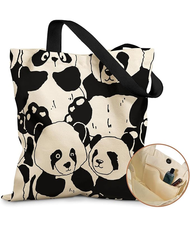 Aesthetic Tote Bag for Girls - with Magnetic Buckle and Zipper Inner Pocket for Women Lady Canvas Cotton Tote Bag