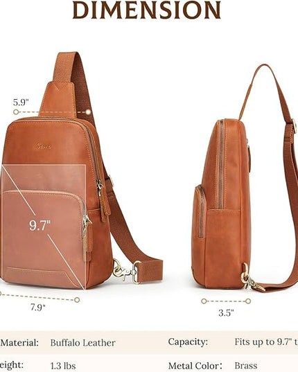 S-ZONE Sling Bag for Men Women RFID Blocking Genuine Leather Crossbody Shoulder Bag Backpack Hiking Daypack Travel