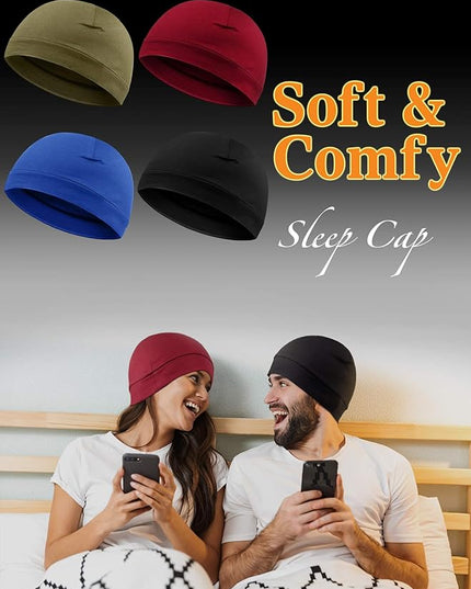 Syhood 4 Pcs Cotton Skull Caps for Men Women Breathable Beanie Thin Sleep Hat Night Running Cap Helmet Liner for Cycling Gym