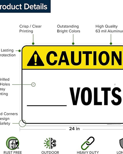 Caution Volts Sign, 18x24 Inches, Rust Free .063 Aluminum, Fade Resistant, Made in USA by My Sign Center