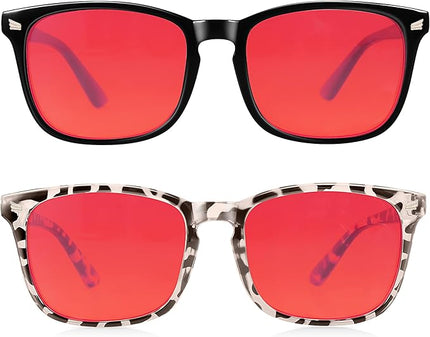 2 Packs Professional Sleep Glasses with 99.9% Blue Light Blocking Dual AR Coatings Lens ((03)-black+leopard, Red Lens(Max Protect))