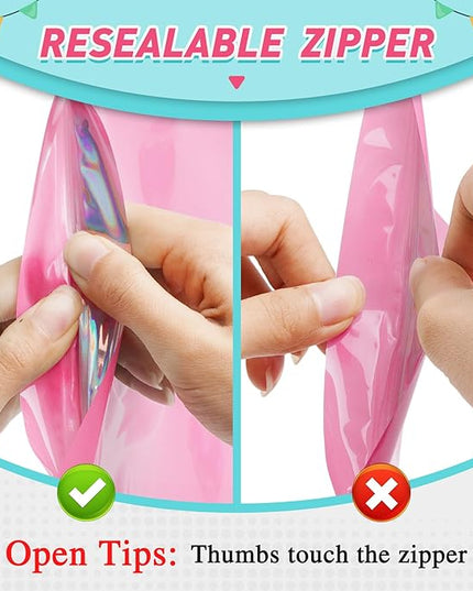 Funfery 300 Pack Smell Proof Resealable Bags for Food Storage,Holographic Bags 4x6 Pink Mylar Clear Packaging Bag- Scent Proof for Cookies, Zip Foil Pouch for Small Business