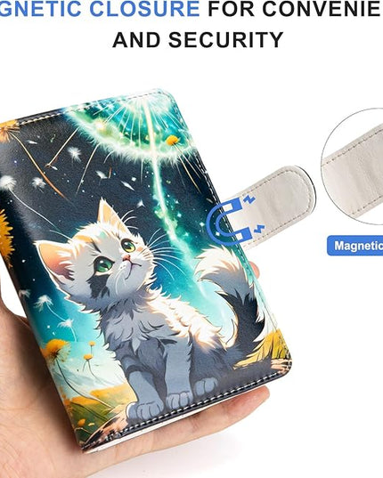 Passport Holder for Travel Essentials, RFID Blocking Passport Wallet Cover with Magnetic Closure, Passport Book Holders for Women and Men (Cute Cat)