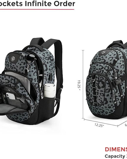 Swissdigital Laptop Backpack with USB Charging Port, Travel Backpack Fits 15.6 inches Computer, 31L Backpack for Men, Gray Leopard | SD803-101