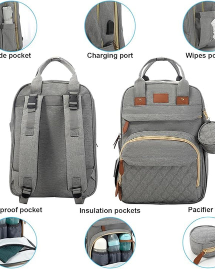 BosiBozi Baby Diaper Bag Backpack, Waterproof & Multi-Functional Baby Bag for Moms Dads, Travel Diaper Bag with Insulated Pockets & Pacifier Case