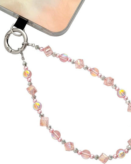 Cell Phone Wrist Strap Crystal Beaded Phone Bracelet Strap For Women Sparkling Beads Wristlet Lanyard Beaded Chain (Sakura Pink)