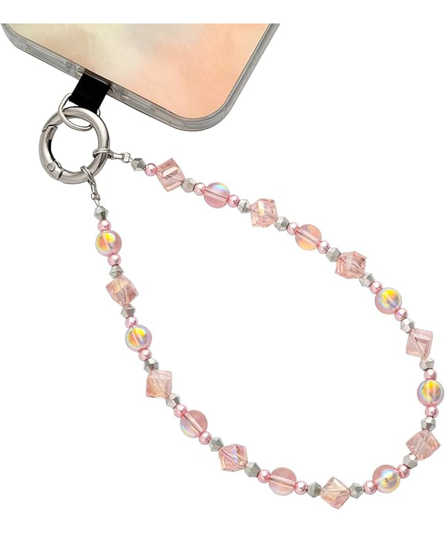 Cell Phone Wrist Strap Crystal Beaded Phone Bracelet Strap For Women Sparkling Beads Wristlet Lanyard Beaded Chain (Sakura Pink)