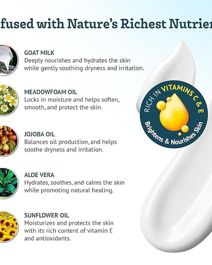 Southern Natural Goat Milk Lotion – Nourishing Face, Body & Hand Moisturizer for Dry & Sensitive Skin - Hydrating Cream, Gentle Skincare for Soft & Smooth Feel - Unscented 12oz
