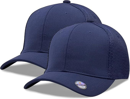 [2 Pack] Hybrid Stretch-Fitted Trucker Cap, Baseball Cap with Air Mesh