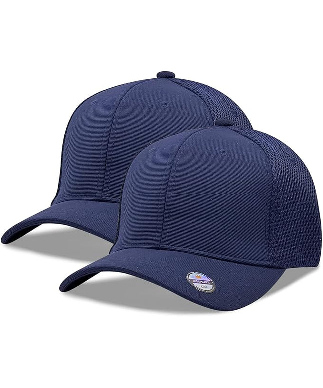 [2 Pack] Hybrid Stretch-Fitted Trucker Cap, Baseball Cap with Air Mesh