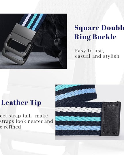 SANSTHS Canvas Belt with Double Ring Buckle, Fabric Web Belt for Women Men Double Ring for Outdoor & Casual Wear